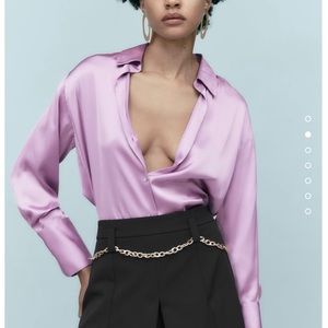 Zara Satin Shirt Mint Green Size S